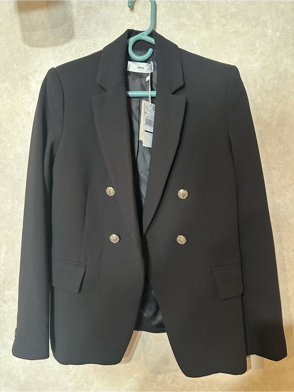 Mango Black Double-Breasted Blazer with Gold Buttons